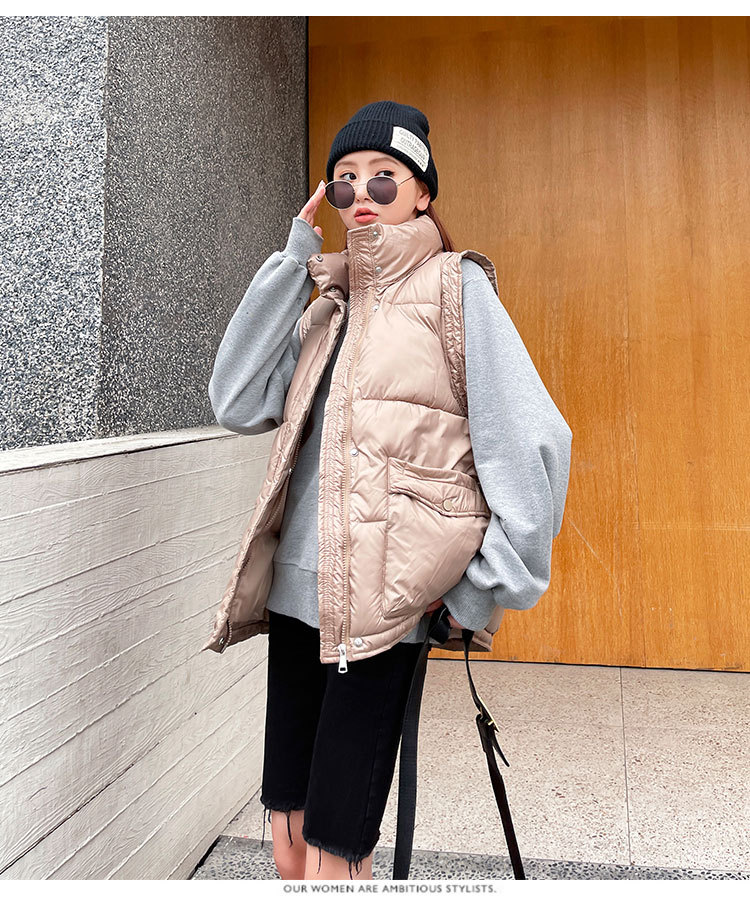 【诗奥兰蒂】棉马甲女秋冬韩版宽松短款亮面免洗马夹无袖坎肩背心外套