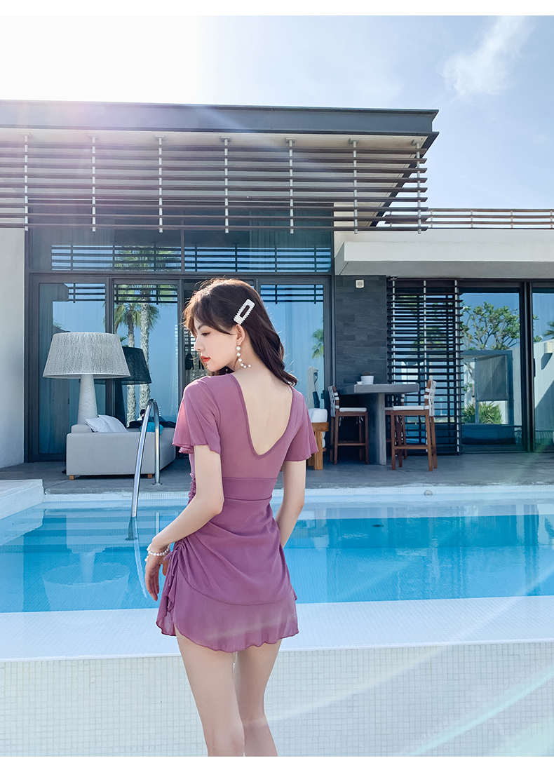 jmtr dg户外泳衣女 法式夏季新款泳衣女减龄裙式连体遮肚抽褶显瘦保守