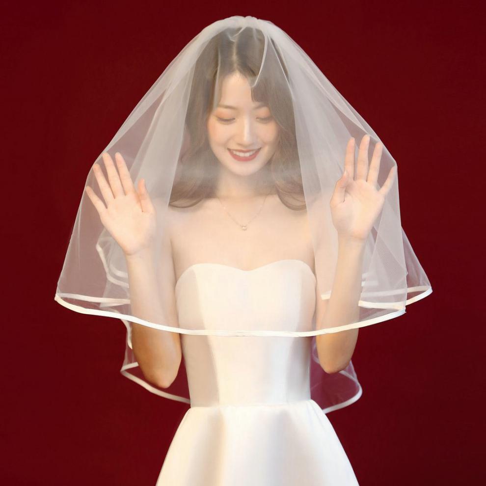 领证仪式感头纱 大蝴蝶结头纱领证拍照登记白纱婚纱头饰仪式感小道具