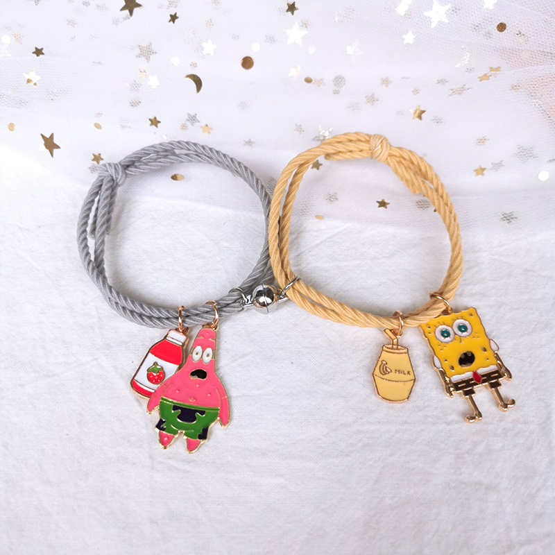 手链女卡通海绵宝宝派大星手绳送情侣闺蜜相吸小皮筋磁吸手环一对开心