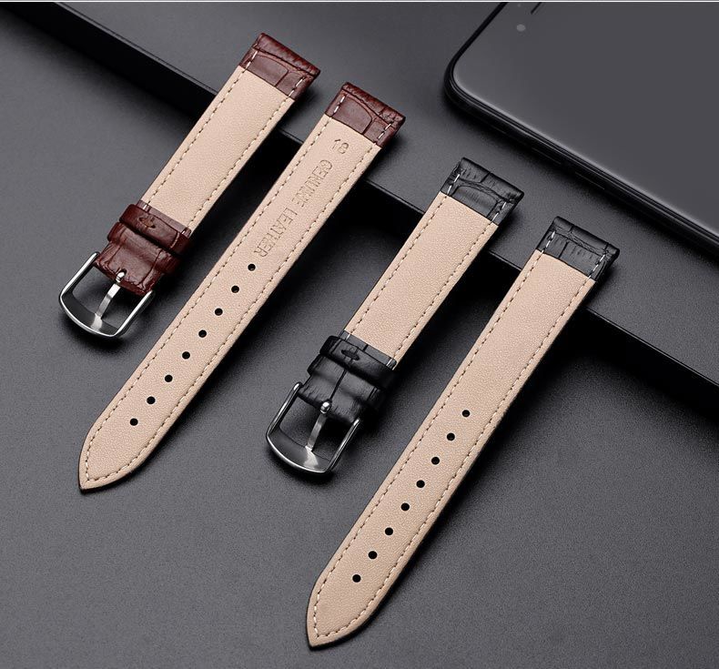 小牛皮手表带配件男士皮女士表带针扣表带手表链普通黑色皮革宽度14mm