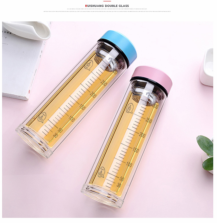 玻璃杯带刻度标有刻度线计量杯男带毫升的喝水杯子大人女记录克数300