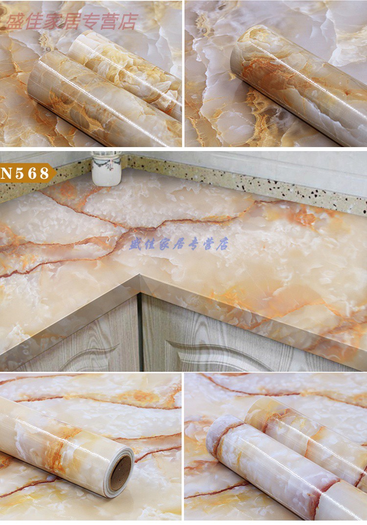 厨房照台灶台家用防油仿大理石贴膜防水加厚石英石耐磨台面贴纸铝箔银