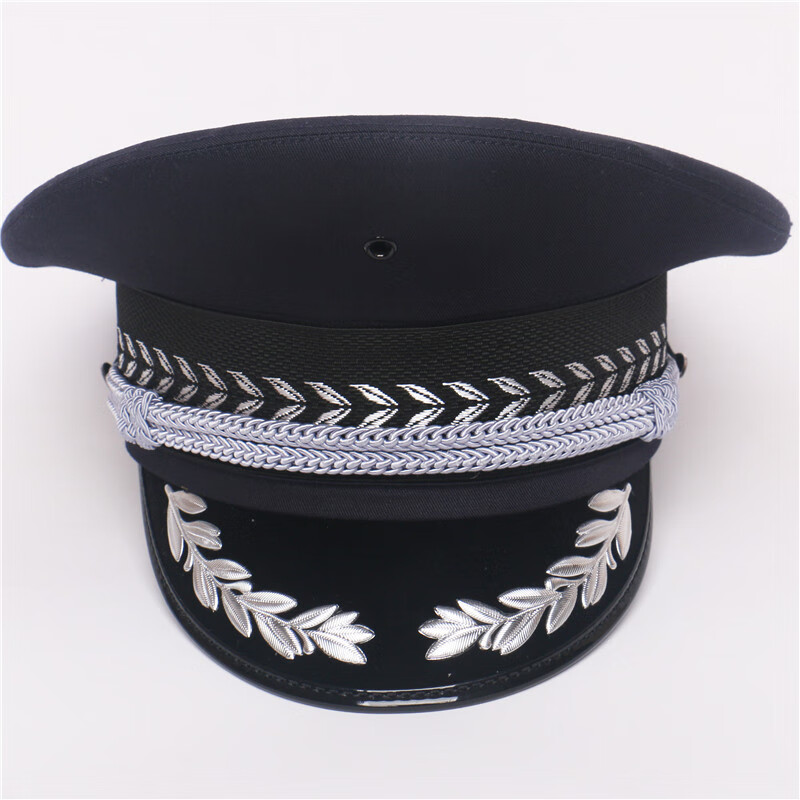 白色帽子礼帽大檐平顶帽黑色大盖帽正装用礼仪帽 藏青男麦穗大檐帽 57