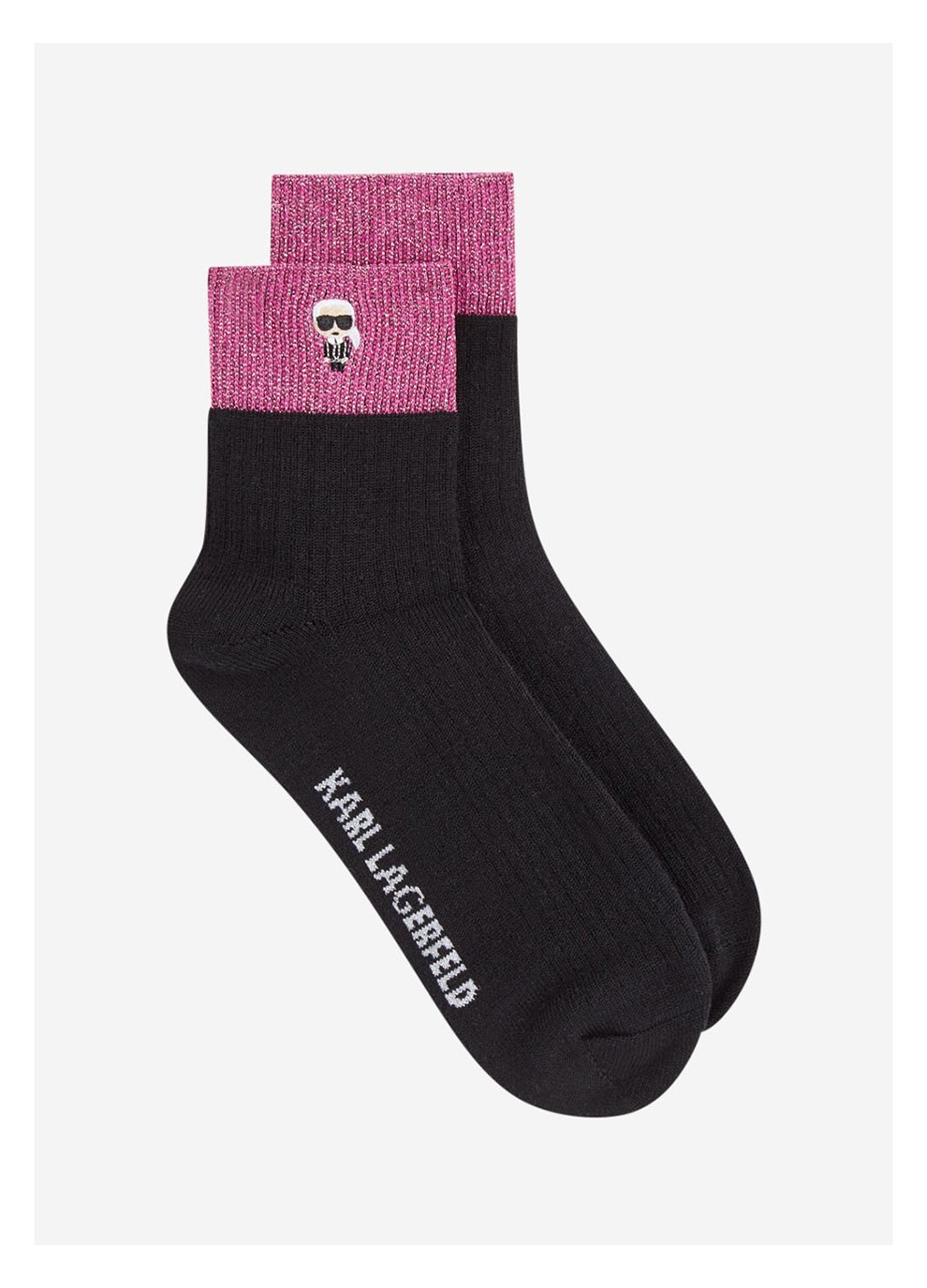 女士羊毛老佛爷标识拼色针织袜子 201w6001 黑色【图片 价格 品牌