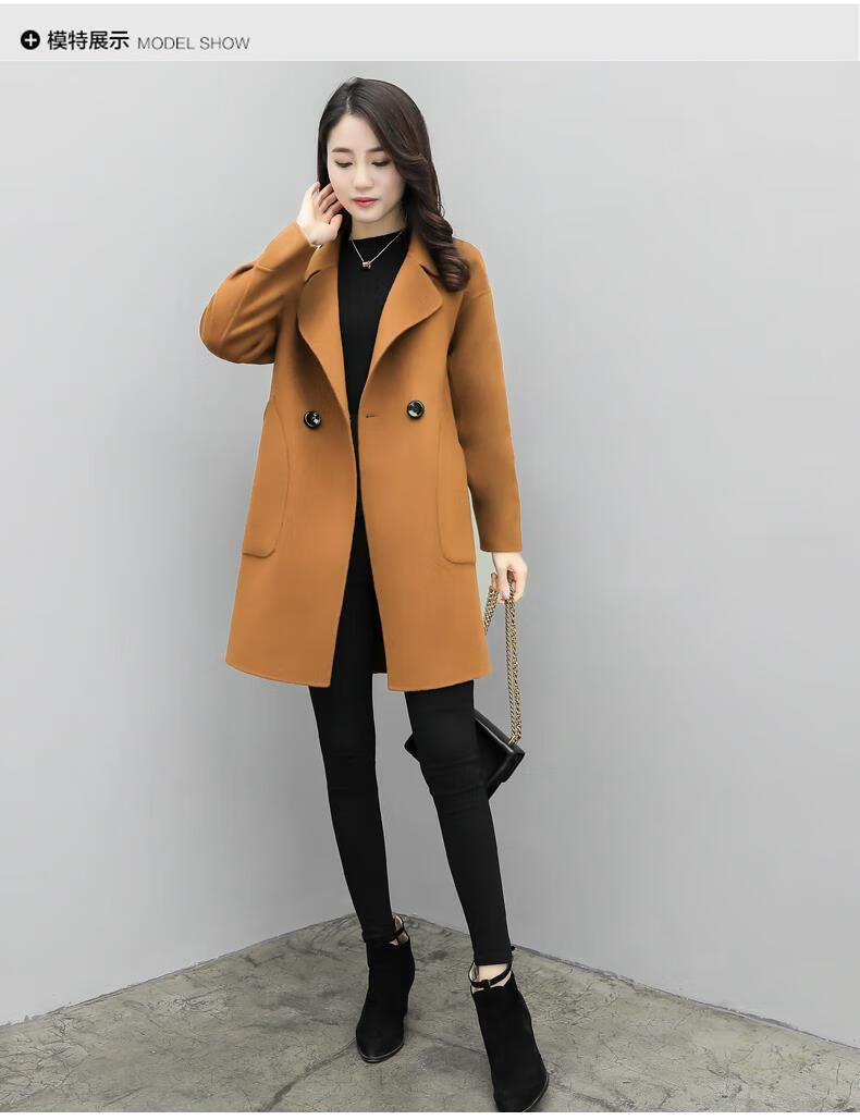 菁缦 女生毛呢外套韩版宽松版的中长款休闲色呢子大衣秋冬时尚女装