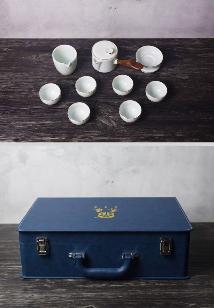 淄博博山特产中式鲁青瓷泡茶壶十件套装家用陶瓷功夫茶具送礼盒装 侧