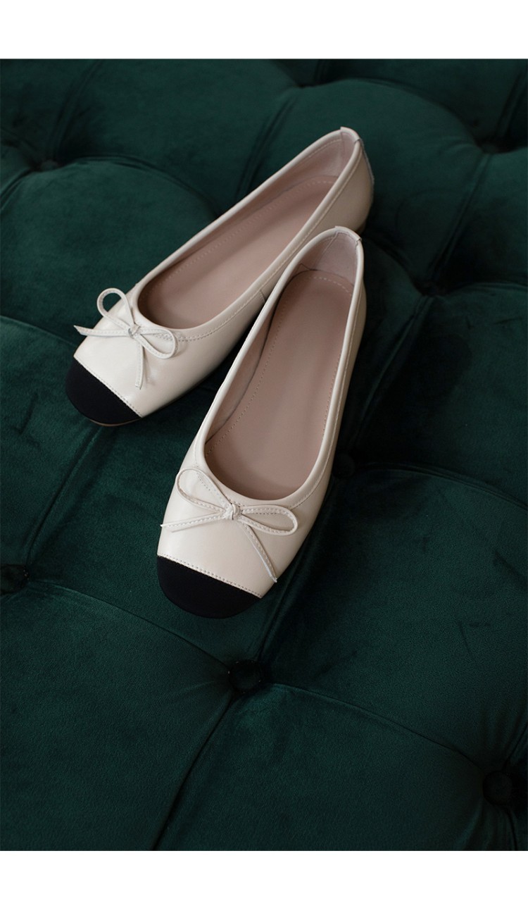 浅町仙女风真皮单鞋女新款春秋季温柔芭蕾舞鞋配裙子瓢鞋经典款拼色女