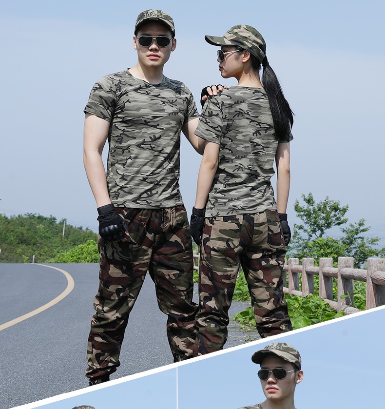 支持国产夏季迷彩服套装男女体能服户外短袖迷彩服作训服服休闲军迷