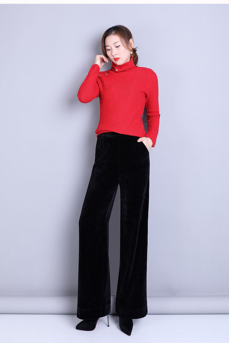 惠格雅灯芯绒加厚加绒裤子女灯心绒女士式阔腿裤秋冬季款厚裤子女加长