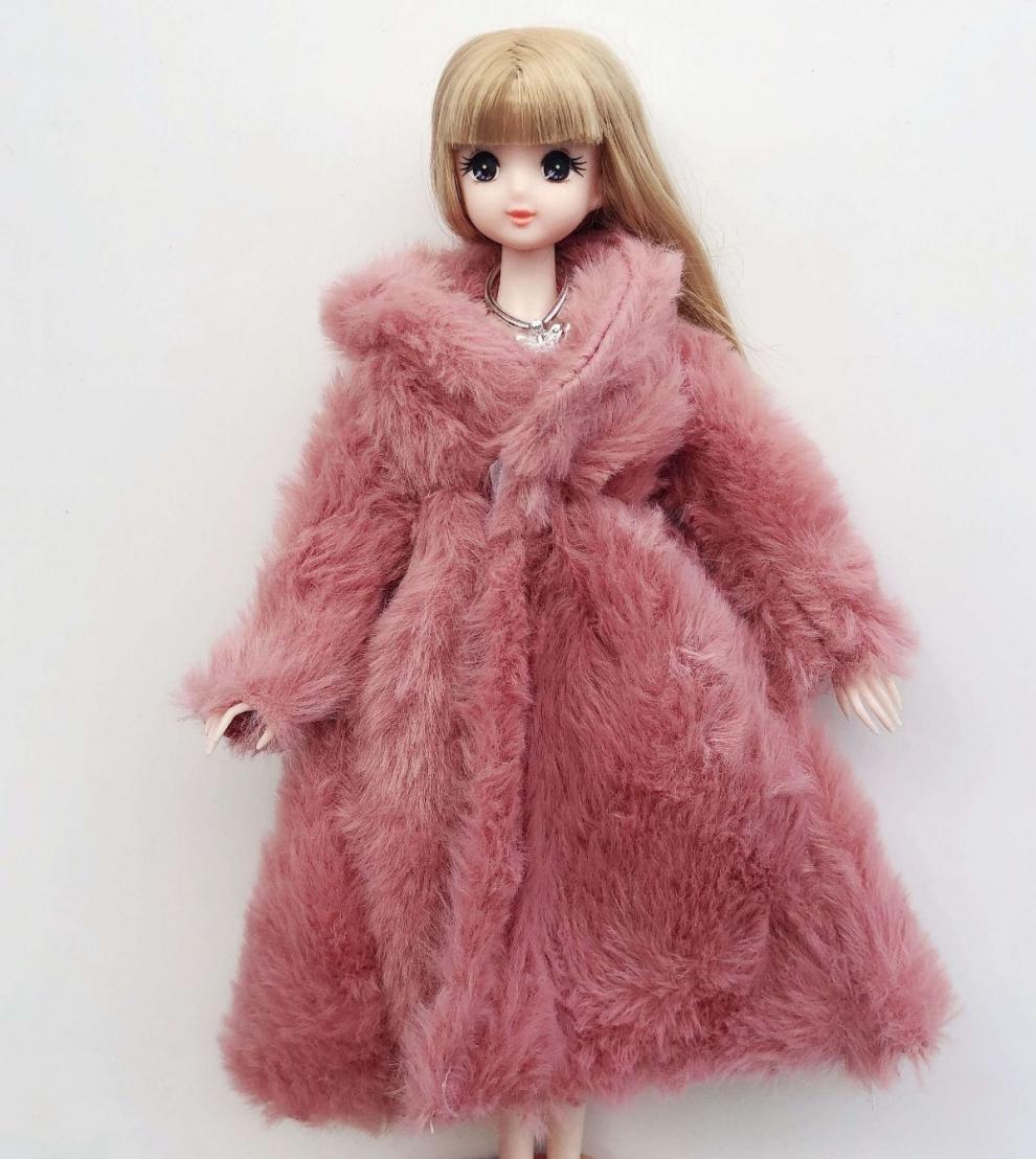 30厘米芭比娃娃衣服配件系列毛绒大衣换装公主灰姑娘玩具时装礼物蓝色