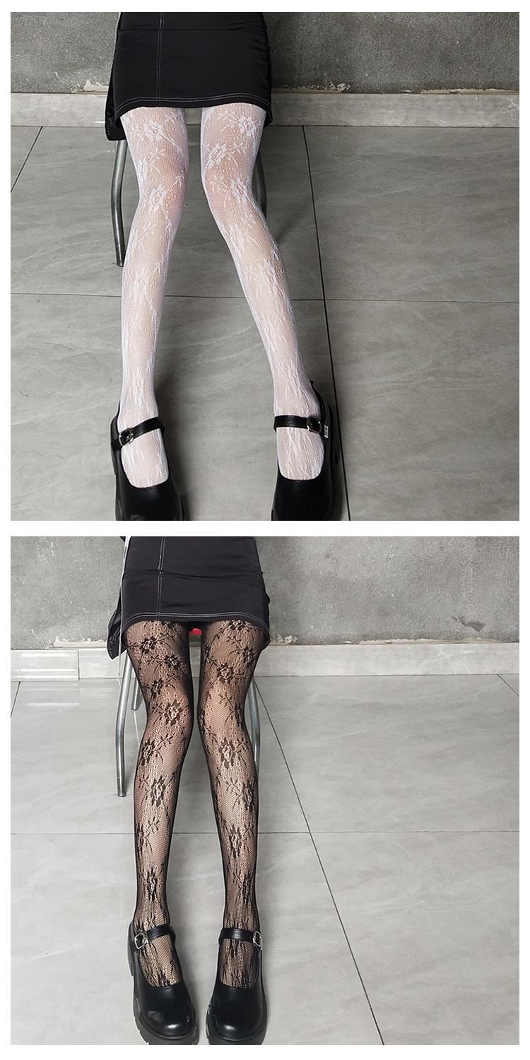 kxke 网红开档渔网袜暗黑夏季白色蕾丝袜女春秋薄款黑色ins连裤袜