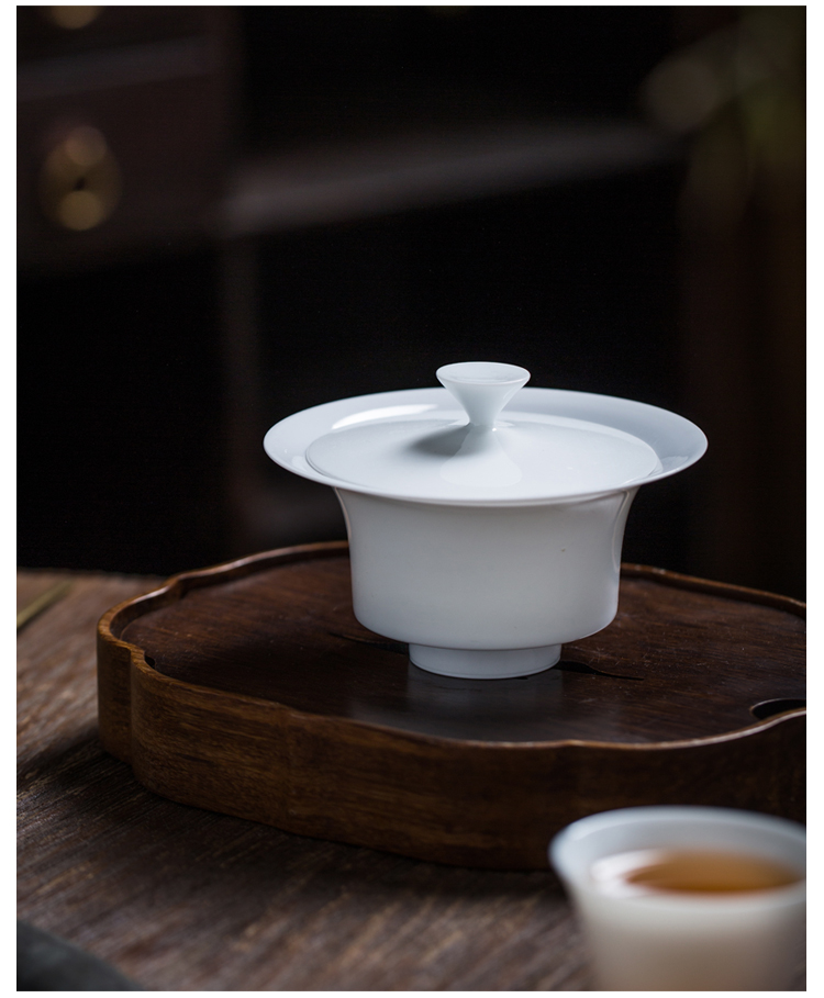 马蹄形盖碗景德镇白瓷盖碗单个薄胎手工陶瓷功夫茶具茶杯马蹄盖碗小号