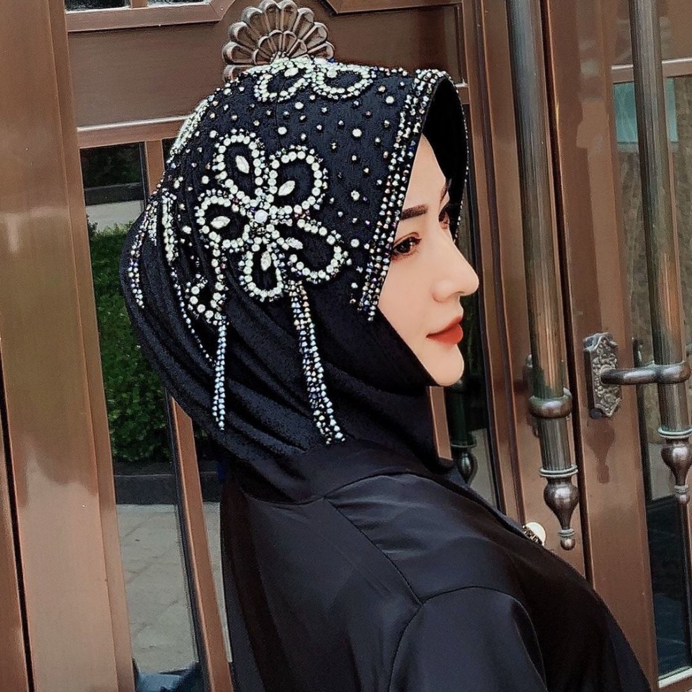 回族女人的套头纱巾秋季回族头巾盖头套头款硬帽檐四