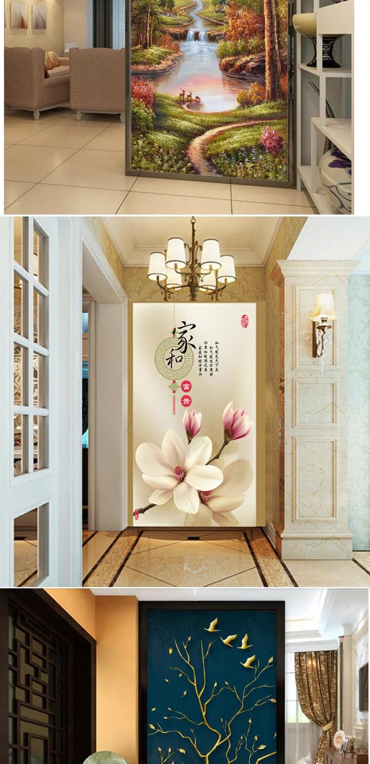 墙纸空间延伸3d玄关墙布美式手绘金色过道走廊壁纸发财树进门壁画款式