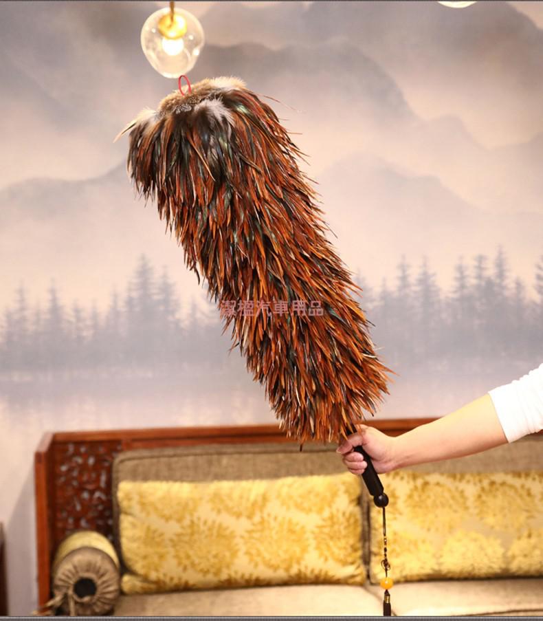 手工鸡毛掸子家用除尘禅子可伸缩车用老式打扫灰尘毯子实木把毛区40cm