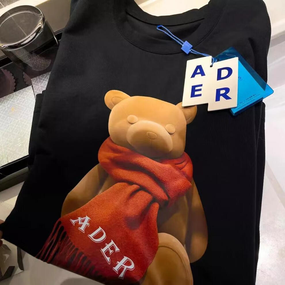 ader官方旗舰 短袖夏季宽松纯棉怕冷围巾小熊立体印花男女t恤 白色 a1