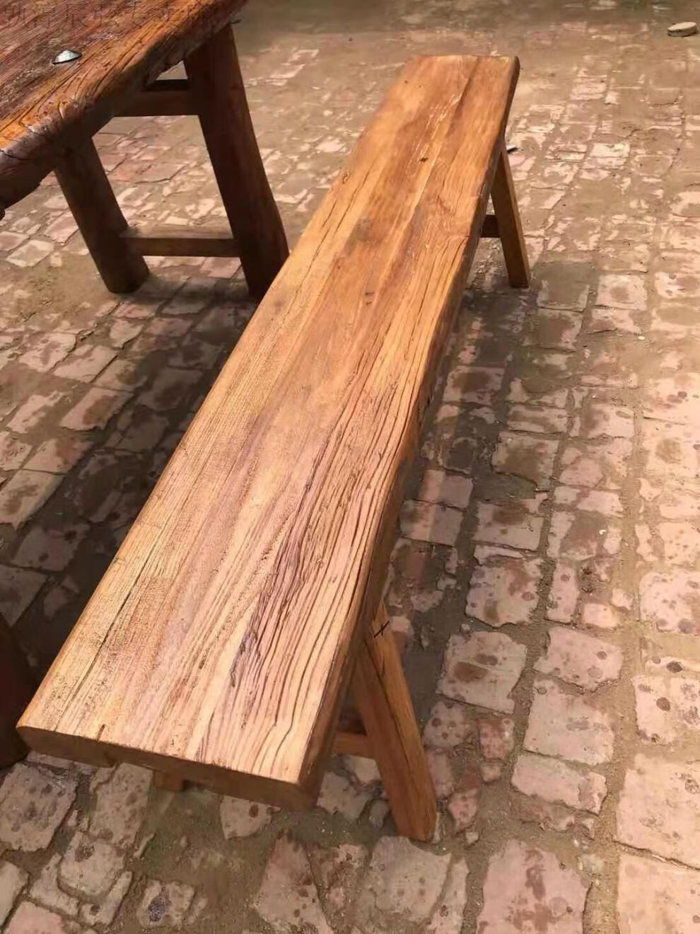 老榆木餐桌圆形新中式老榆木门板桌实木桌旧木板旧桌子风化餐桌茶桌