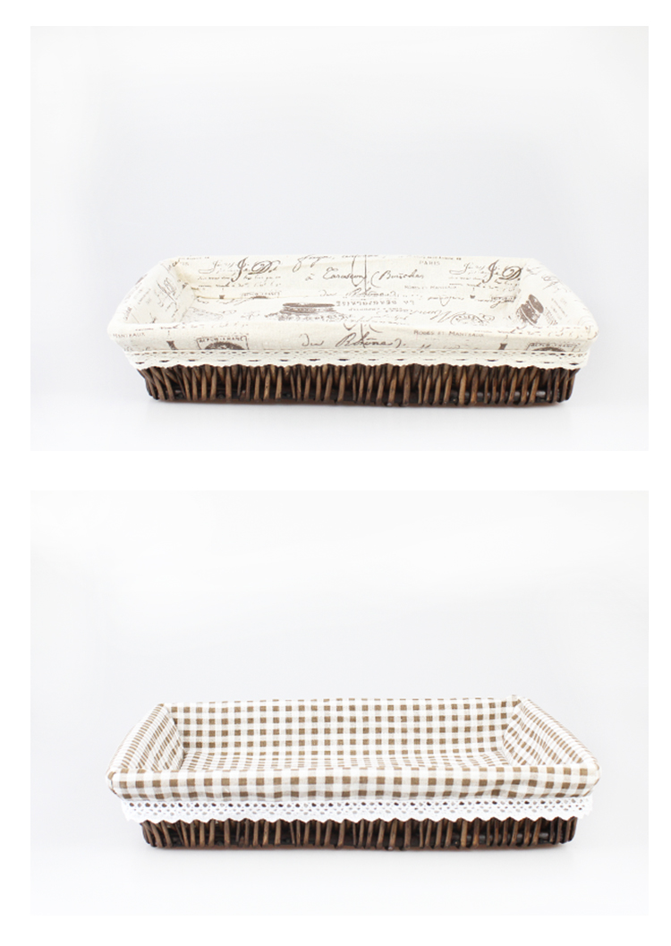 柳编编收纳筐桌面小号筐蓝水果篮子编织艺杂物零食框原色麻布小花3525