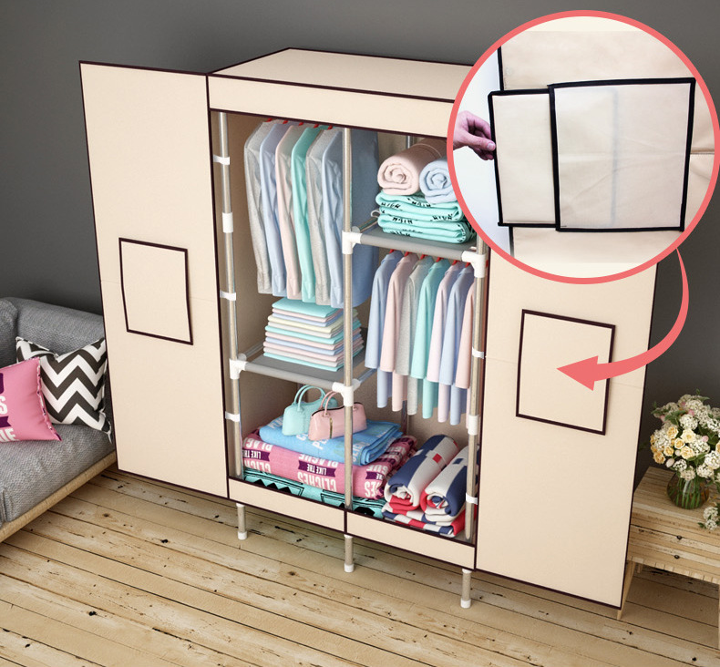 布衣柜2020年网红款开门式多功能收纳折叠组装家用布艺衣柜86cm浅咖啡