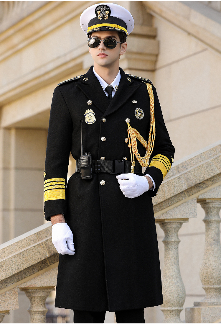 形象岗保安服物业礼宾服黑色呢大衣保安工作服冬装装制服男长款加冬装