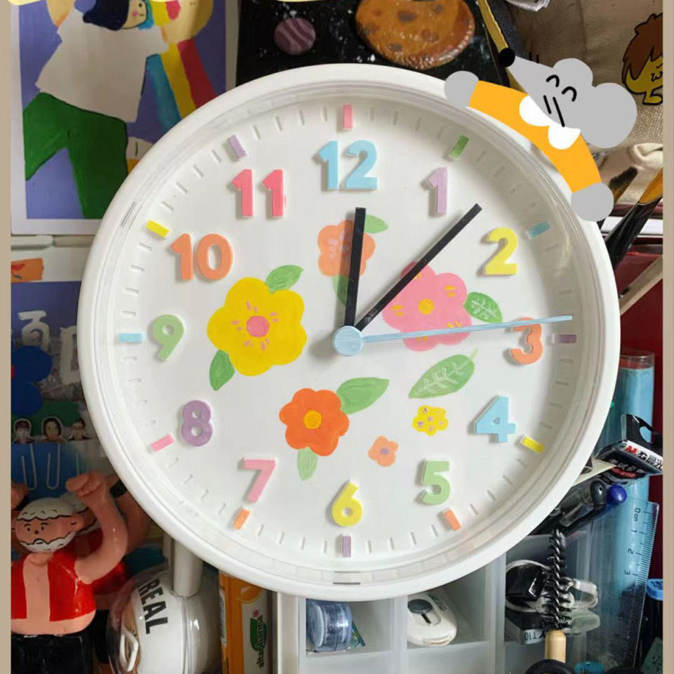 diy涂鸦时钟挂钟创意可爱手绘钟表少女装饰墙壁人礼物 挂钟 电池 无痕