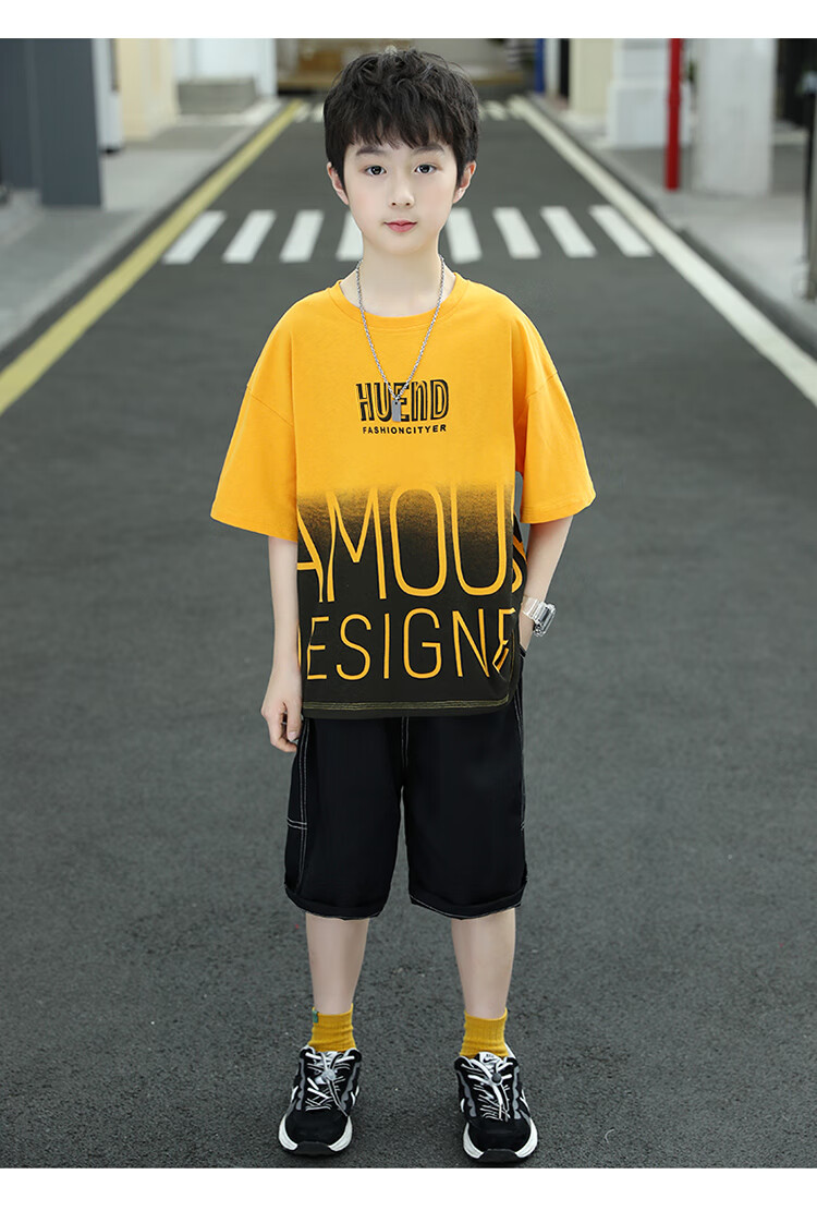 儿童装男童套装夏季2022新款中大童男孩夏装韩版洋帅气短袖潮衣服蓝色