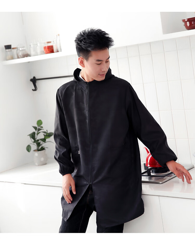 男士防水罩衣大人时尚工作服外套家用厨房防油冬长袖围裙定制loo黑色