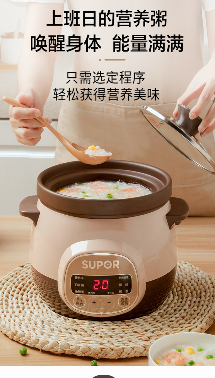 苏泊尔电炖锅家用迷你陶瓷炖盅煮粥神器煲汤粥锅紫砂锅全自动小型 15