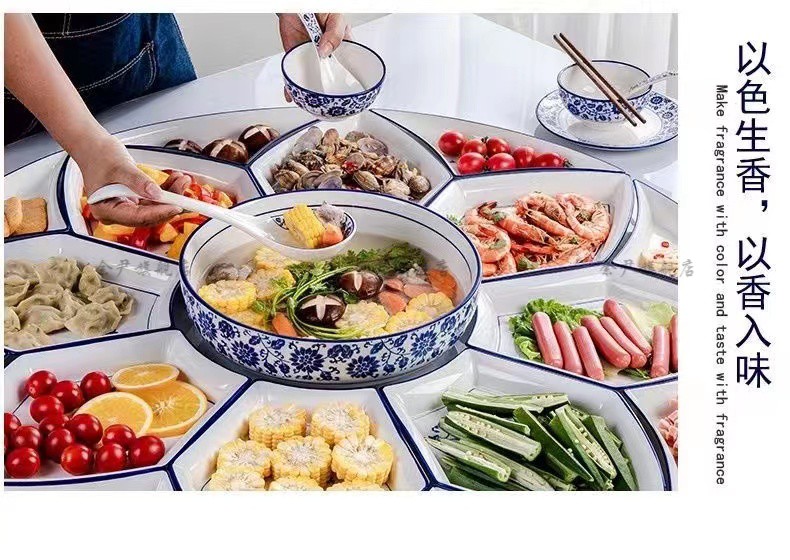 聚会套餐拼盘组合 火锅 中式抖音同款网红陶瓷拼盘餐具组合家用创意摆