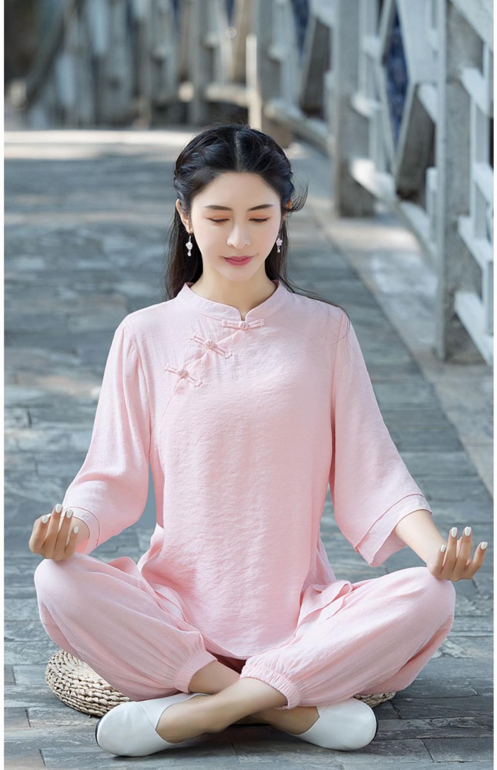 居士服拜佛打坐服女夏中国风复古文艺禅修服禅意中式民国风茶服套装女