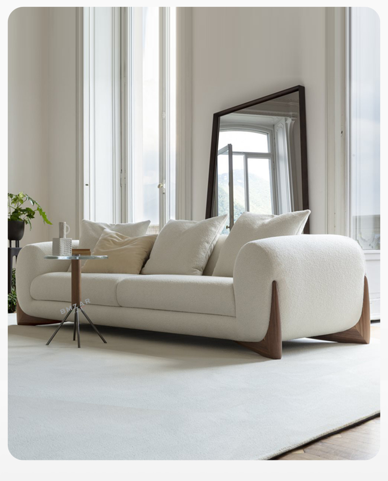 好物推荐羊羔绒沙发北欧简约实木羊绒沙发布艺三人沙发家用艺术设计