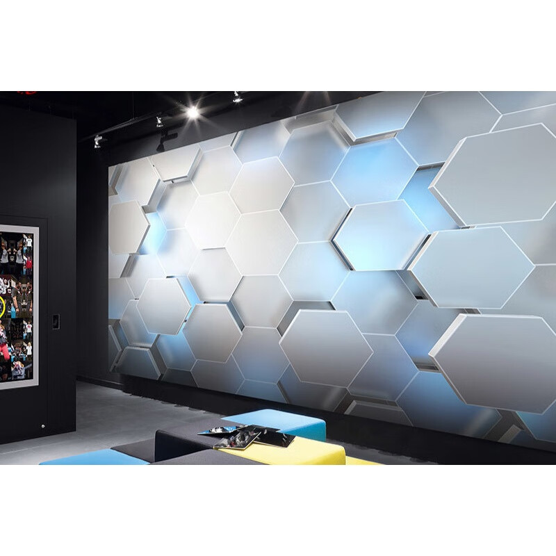 3d立体凹凸金属科技感墙纸网咖酒吧办公室前台背景墙壁纸抽象科幻环保