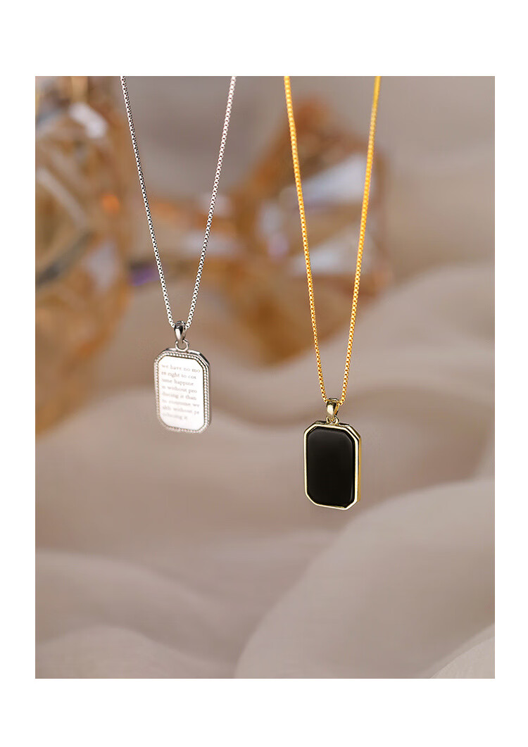 尚福鑫珠宝个性创意925银方牌复古项链锁骨链女简约轻奢小众设计感