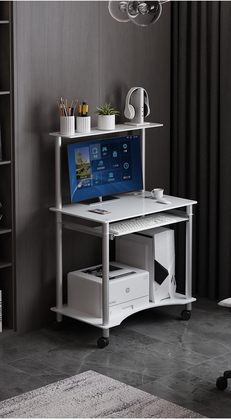 移动迷你小型办公电脑台式桌单人家用卧室打印机一体桌60炫黑无顶架