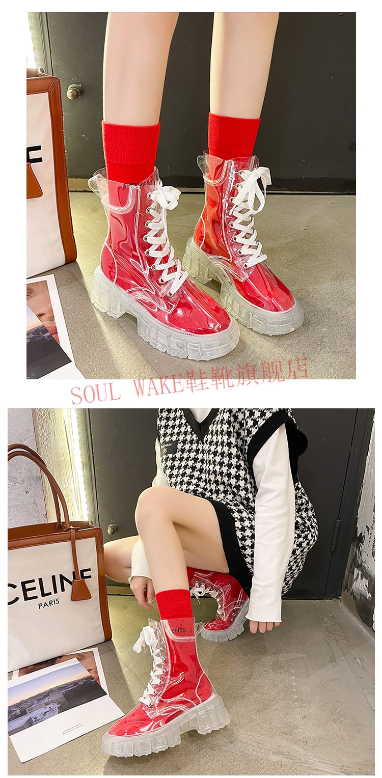 中国李宁mona同款雨鞋女款士夏时尚款外穿水晶果冻透明厚底防水鞋