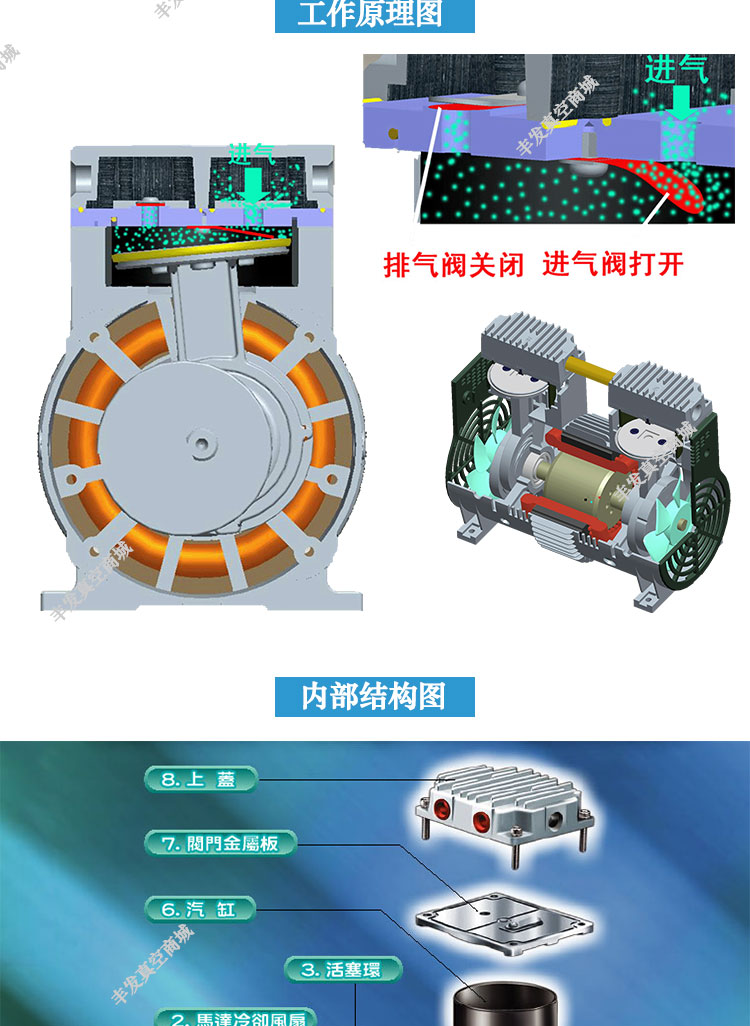 定制美国airtech小型无油活塞真空泵hp-140v hp-140h hp-200v hp-200