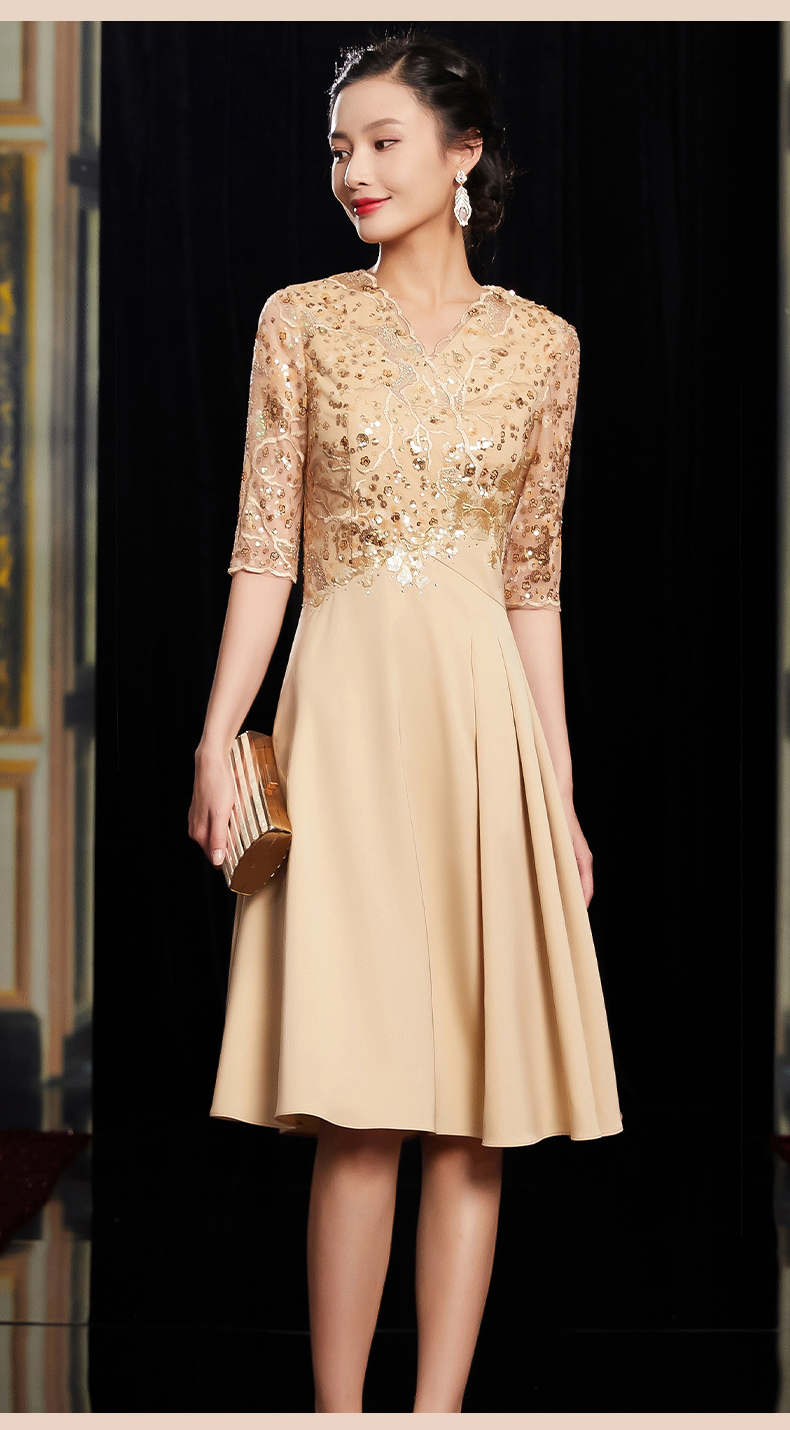 秉藜婚礼妈妈装高贵喜婆婆结婚宴旗袍香槟色嫁女儿新娘妈妈婚宴礼服