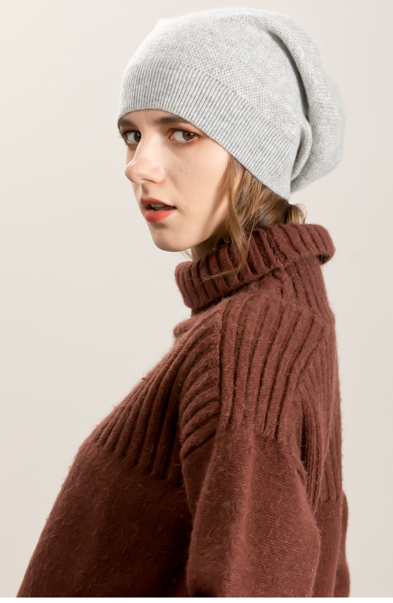 srzv纯羊绒帽子女2021年秋冬季新款保暖百搭针织绒线帽防寒护耳堆堆帽