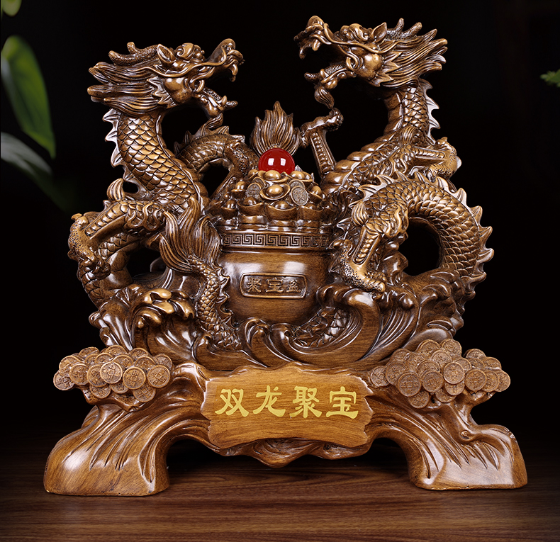 藏宝阁十二生肖龙摆件大号双龙戏珠风水客厅办公室桌面装饰工艺礼品