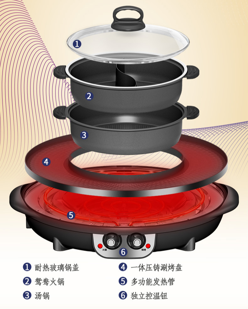 火锅烧烤一体锅家用无烟可分离煎烤肉机多功能大容量电烤盘涮烤炉联语