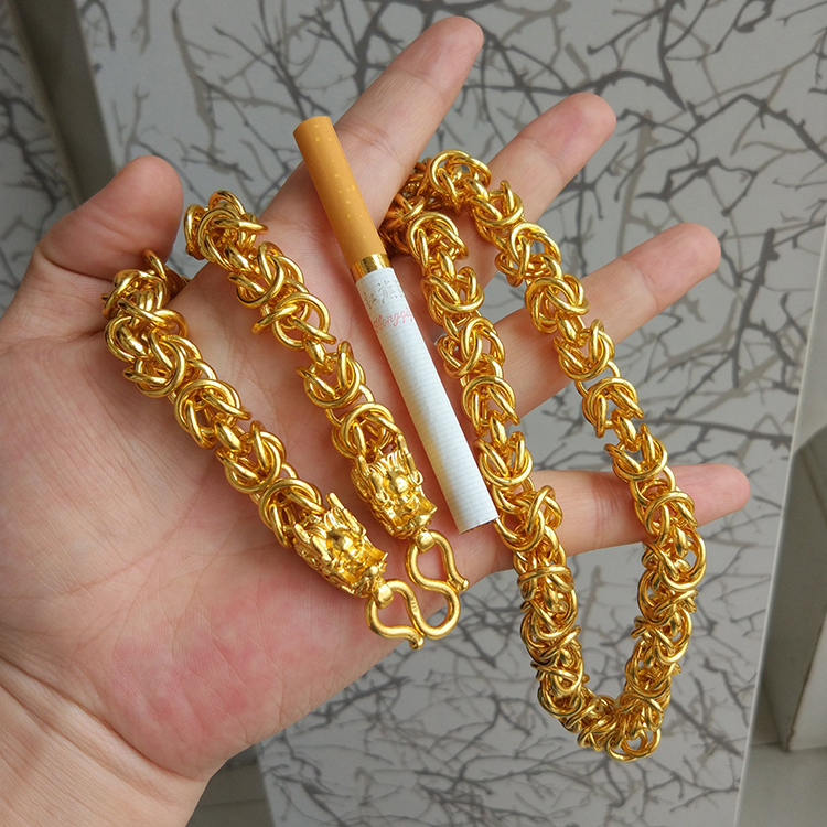 金包银项链男实心龙骨链金银布纹龙金店同款金项链送男友 10#全家福