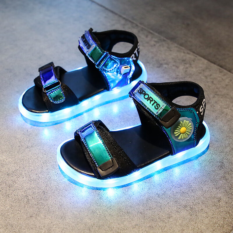 迪士尼disney防水七彩充电儿童发光鞋凉鞋led带灯男童凉鞋usb充电女童