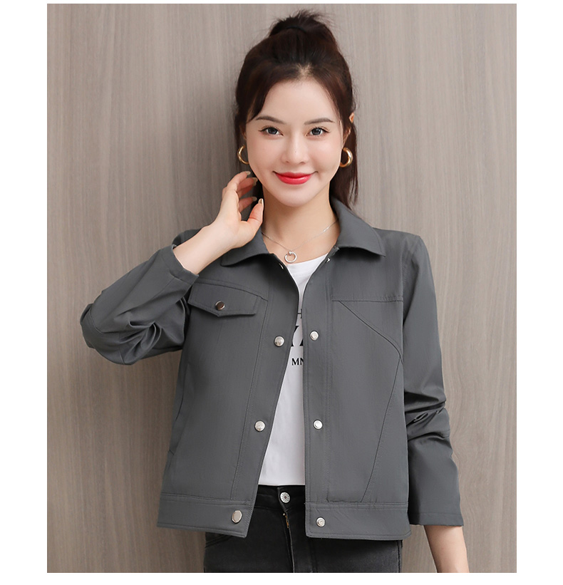 小个子外套30岁夹克女年春秋季韩版时尚翻领流行工装牛仔女短款烟灰色