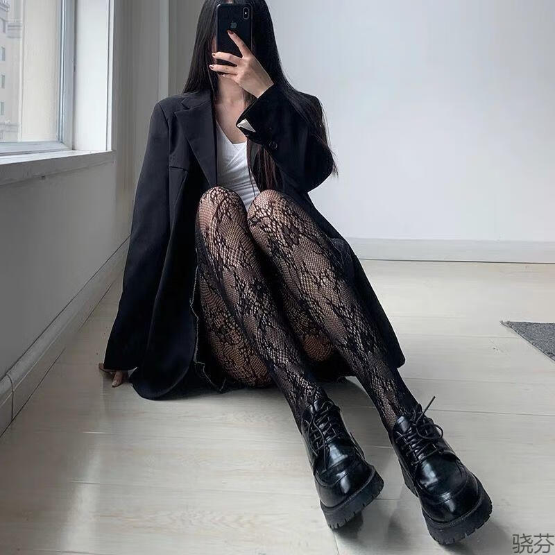 骁芬秋冬搭配大码胖mm镂空蕾丝网袜连裤袜日系洛丽塔花朵蝴蝶结渔网袜