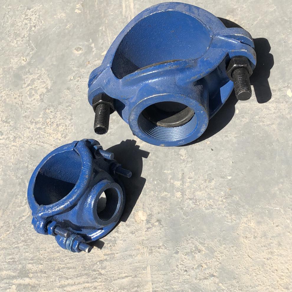 铸铁三通抱箍抢修哈夫钢板内丝口两合分水卡管道分流开孔卡箍1 dn32*