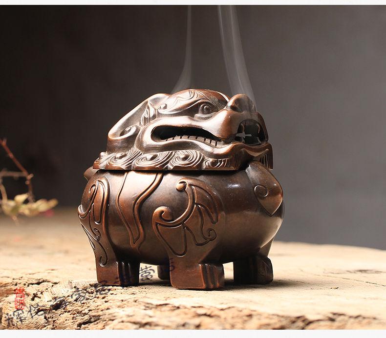 赤槿2022新款复古狻猊沉香炉檀香炉香薰炉铜香炉家用室内禅意茶道盘