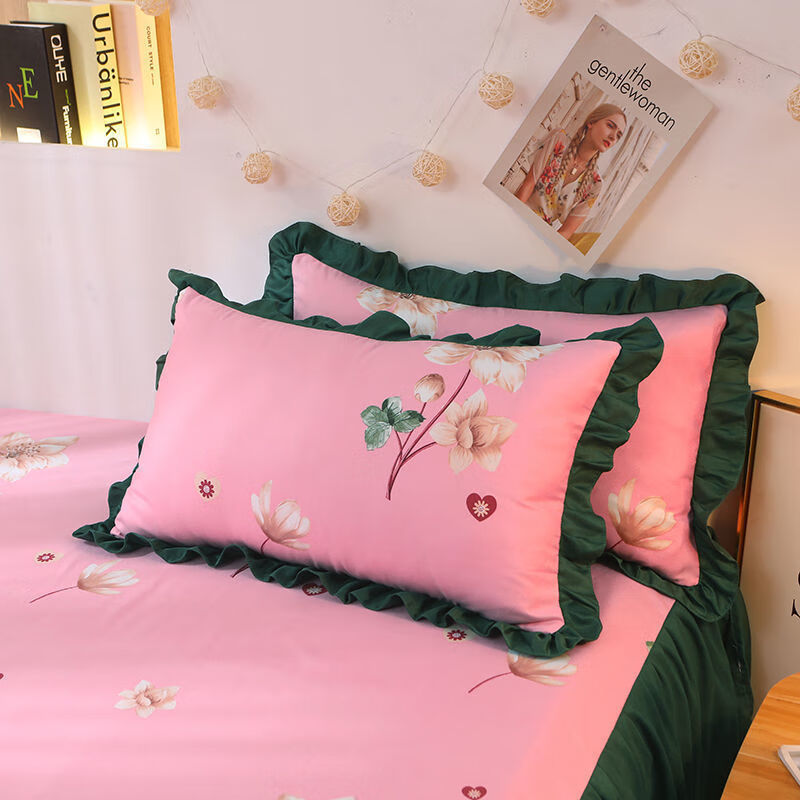 花仟陌枕套48x74cm韩版枕套一对装花边枕头套单个可爱枕头套装一只