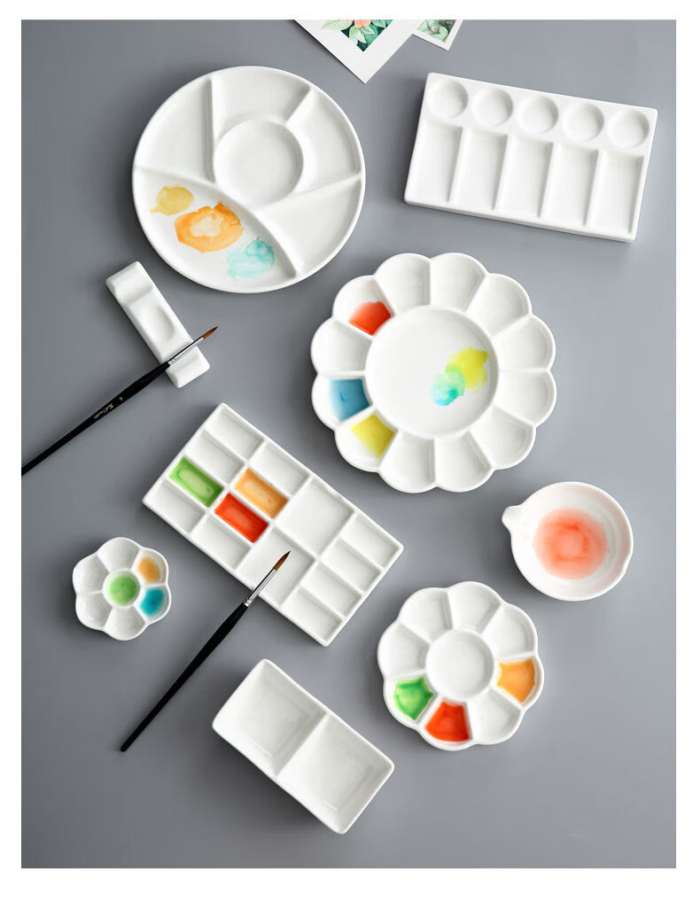 仓梵陶瓷调色盘新款简易清洗陶瓷多格水彩中国画白瓷调色碟颜料专用6