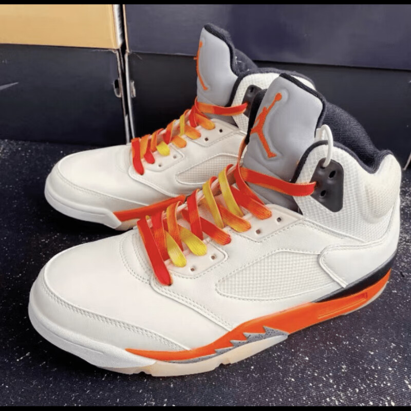 适配aj5鞋带air白橙色扣碎腰果花泼墨扎染渐变字母篮球鞋带 橙色渐变